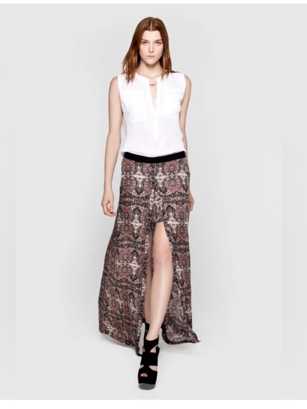 ALC brown black white silk maxi skirt size 4